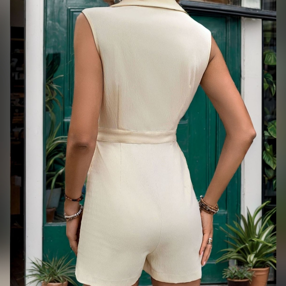 Cream Collared Neck Romper - Picture 2 of 9